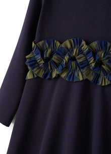 Girls | Dress with Checked Ruffles At The Waist | Blue Scuro Green Blue