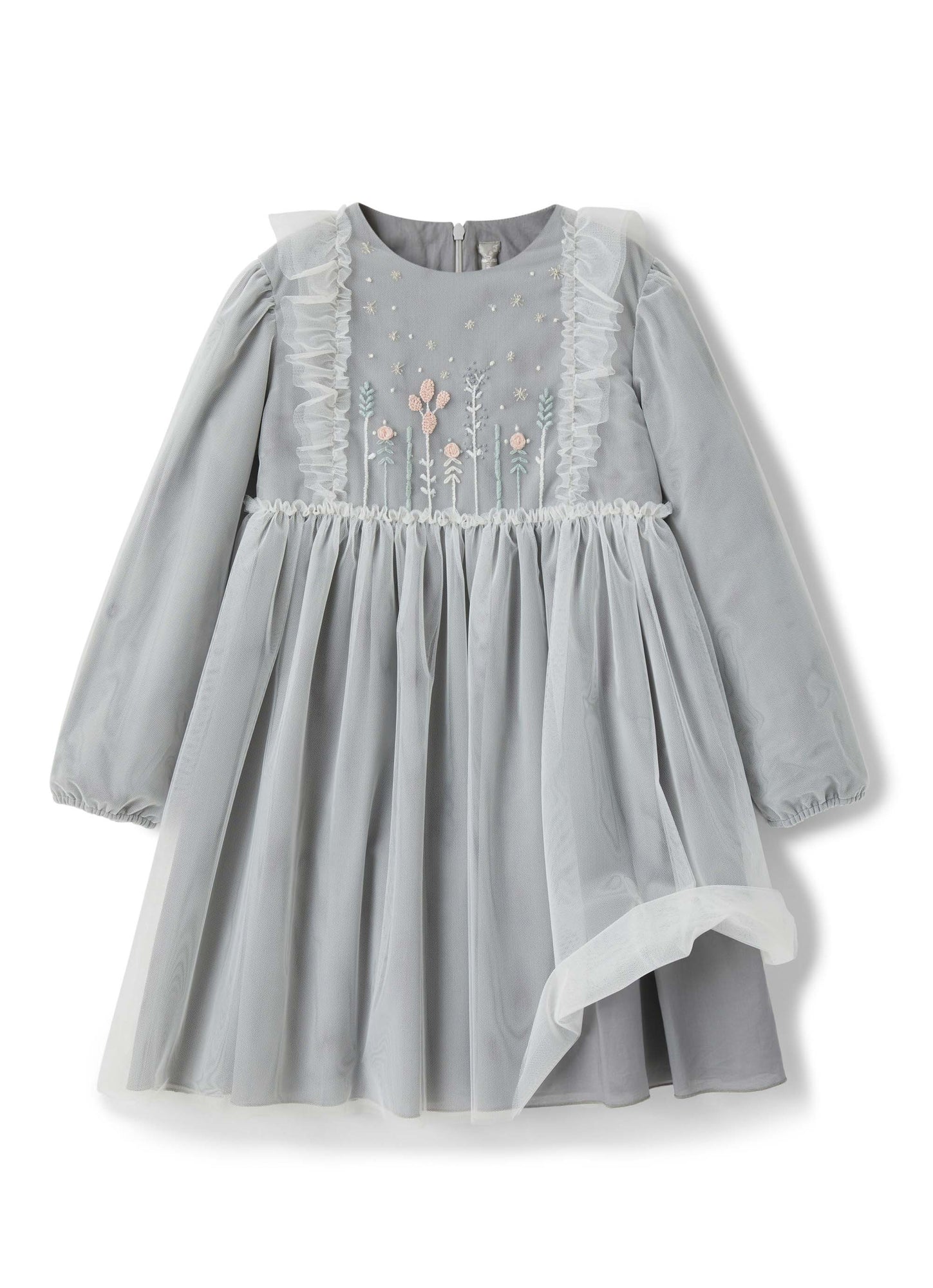 Girls | Tulle Dress with Hand Embroidery | Milk Lago
