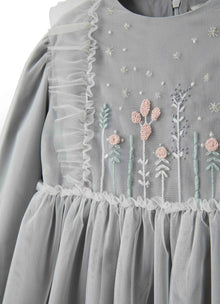 Girls | Tulle Dress with Hand Embroidery | Milk Lago