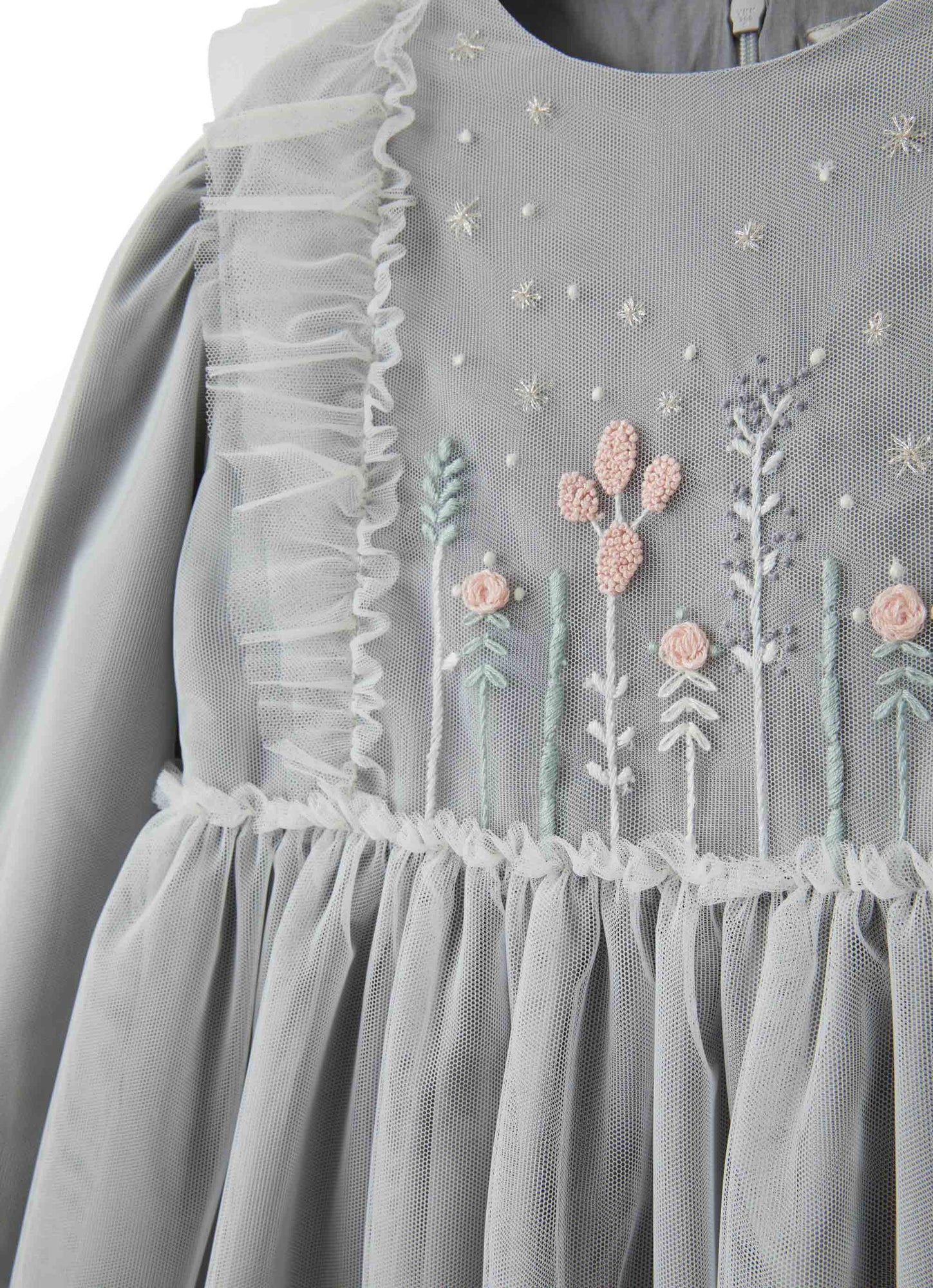 Girls | Tulle Dress with Hand Embroidery | Milk Lago