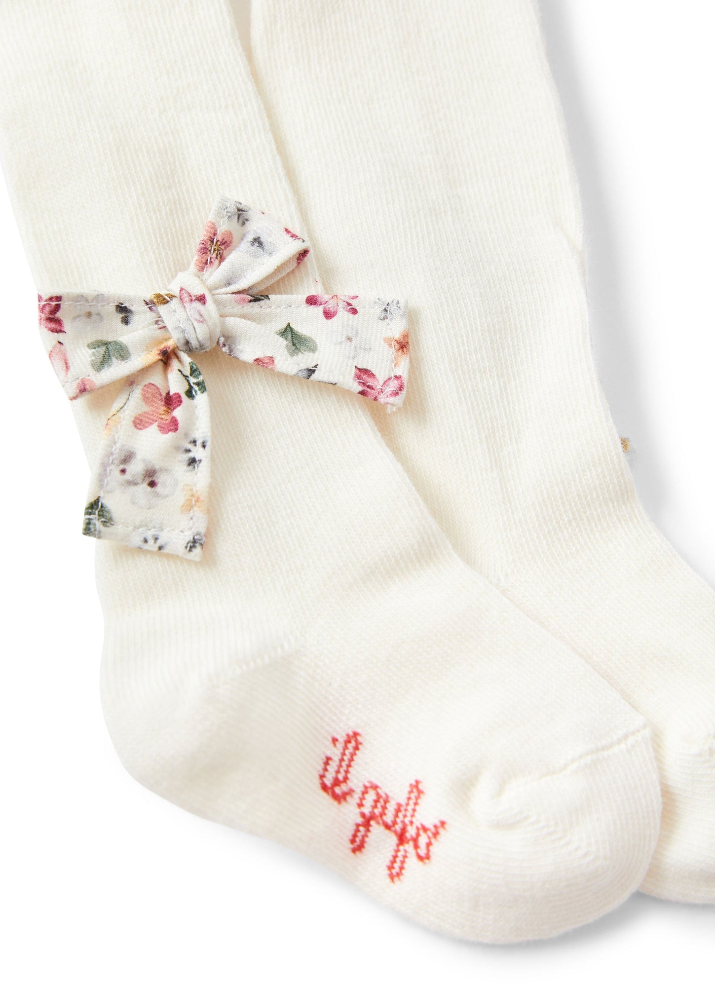 Baby Girls | Cotton Tights with Floral Bow | Milk