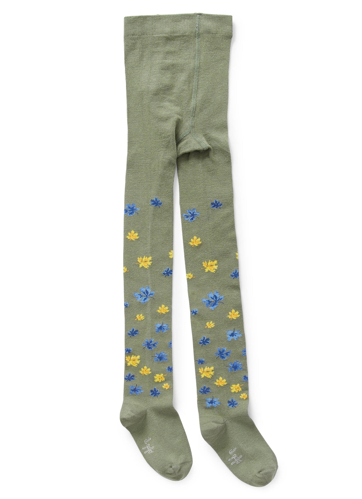 Girls | Cotton Tights with Flower | Green Corteccia