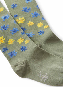 Girls | Cotton Tights with Flower | Green Corteccia