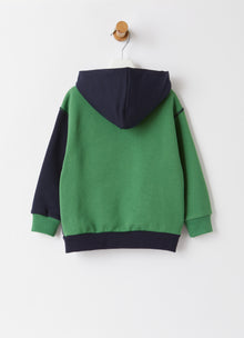 Color-Block And Printed Message Fleece Jacket | Navy Blue/Dragon Green