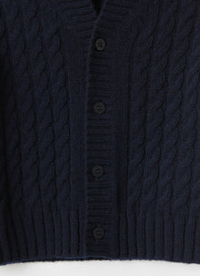 Cable Knit Merino Wool Cardigan | Blue