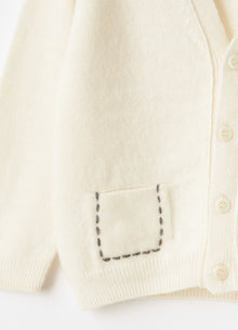 Milk Cardigan with Topstitching Details | Milk/Dark Grey