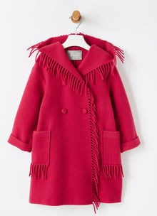 Fringed Wool Blend Melton Coat | Fuchsia