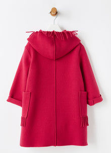 Fringed Wool Blend Melton Coat | Fuchsia