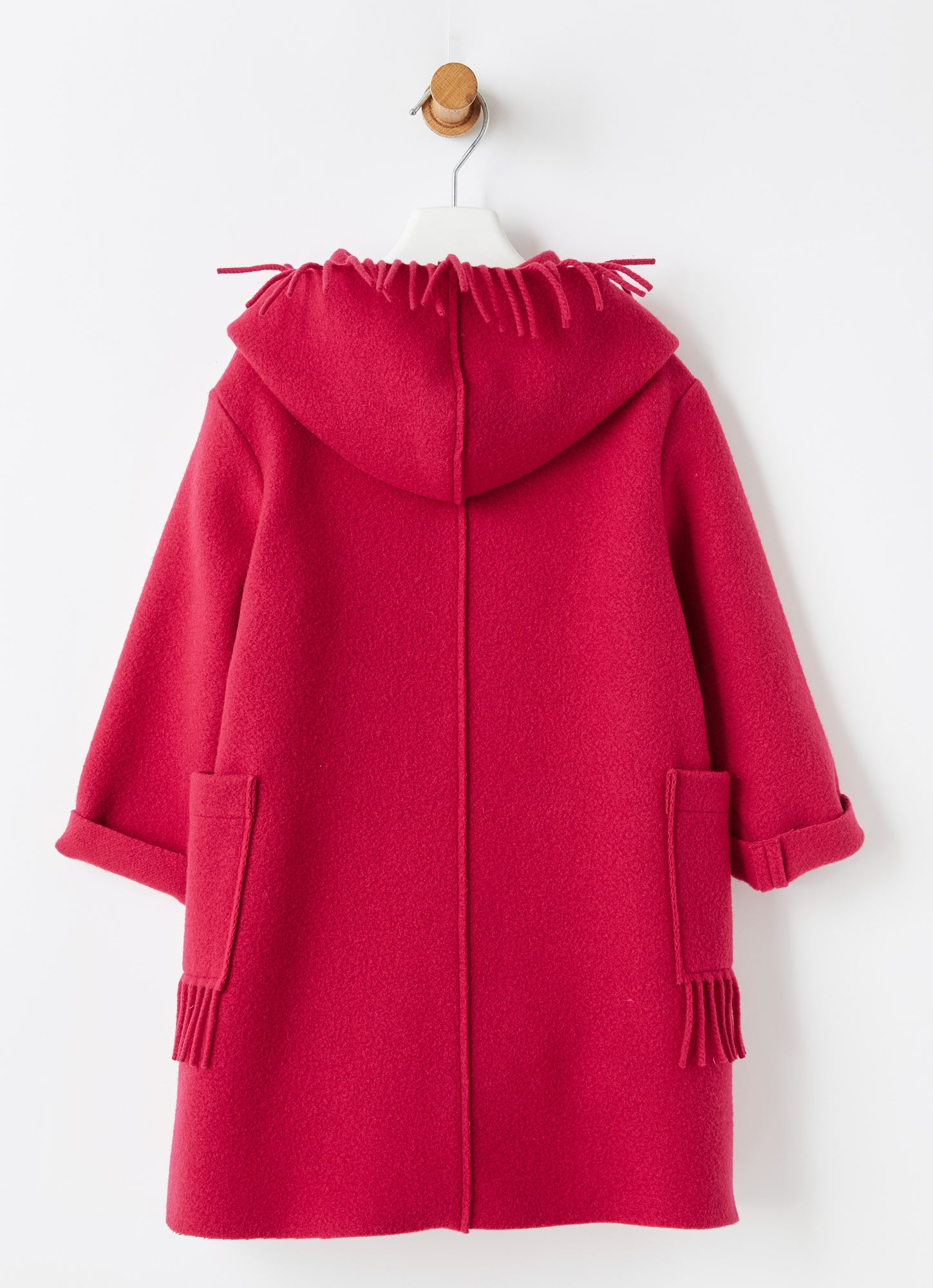 Fringed Wool Blend Melton Coat | Fuchsia
