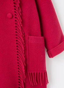 Fringed Wool Blend Melton Coat | Fuchsia