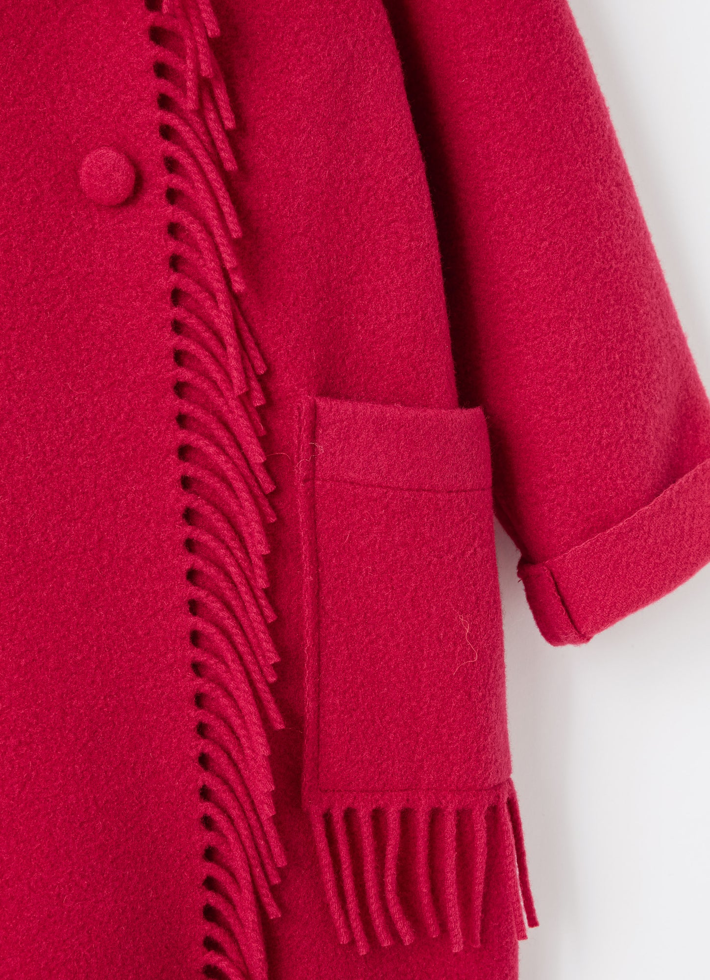 Fringed Wool Blend Melton Coat | Fuchsia