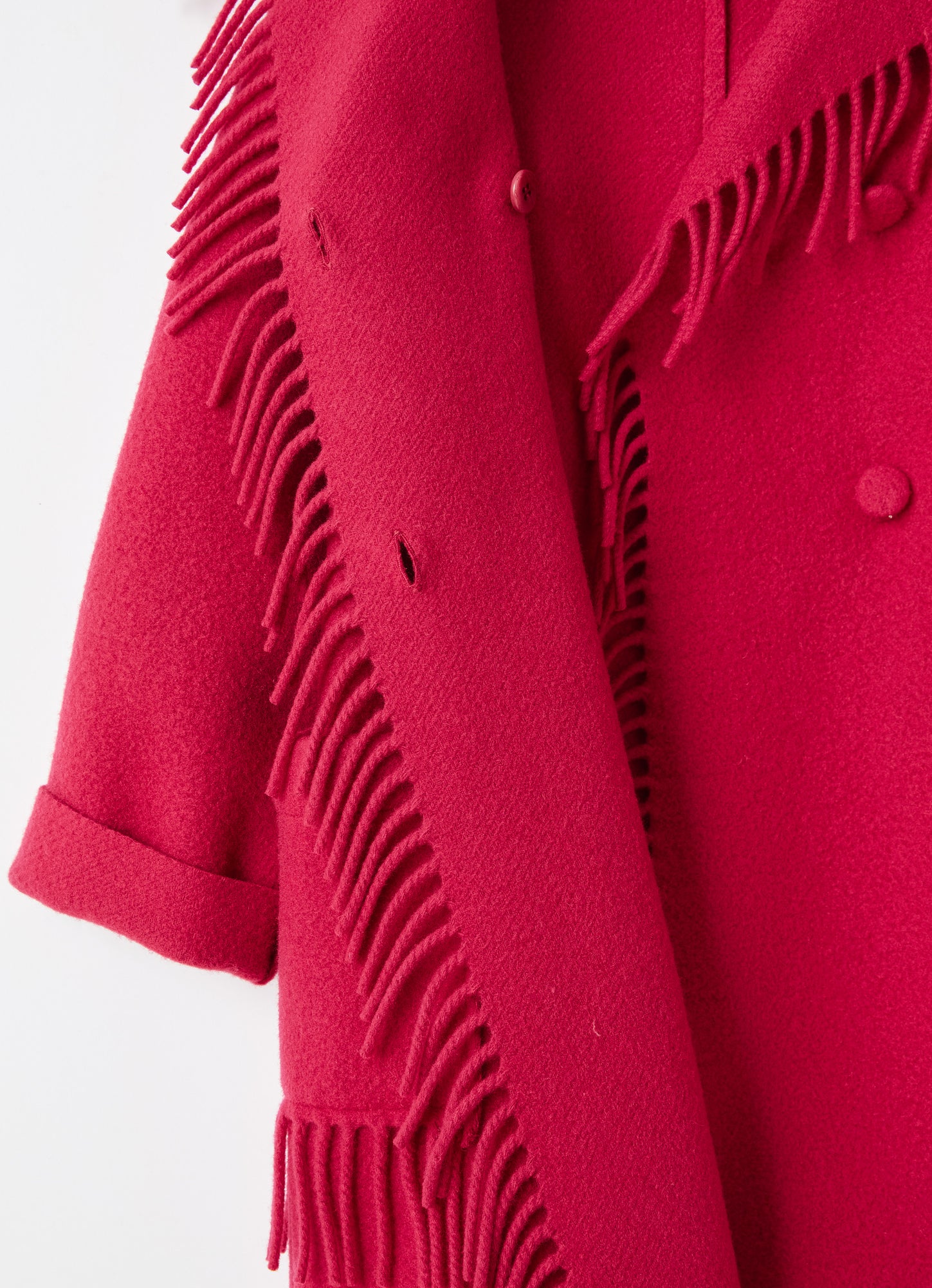 Fringed Wool Blend Melton Coat | Fuchsia