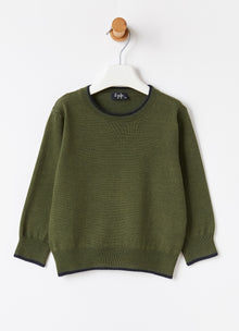 Contrast Trim Wool Sweater | Fir Green/Blue