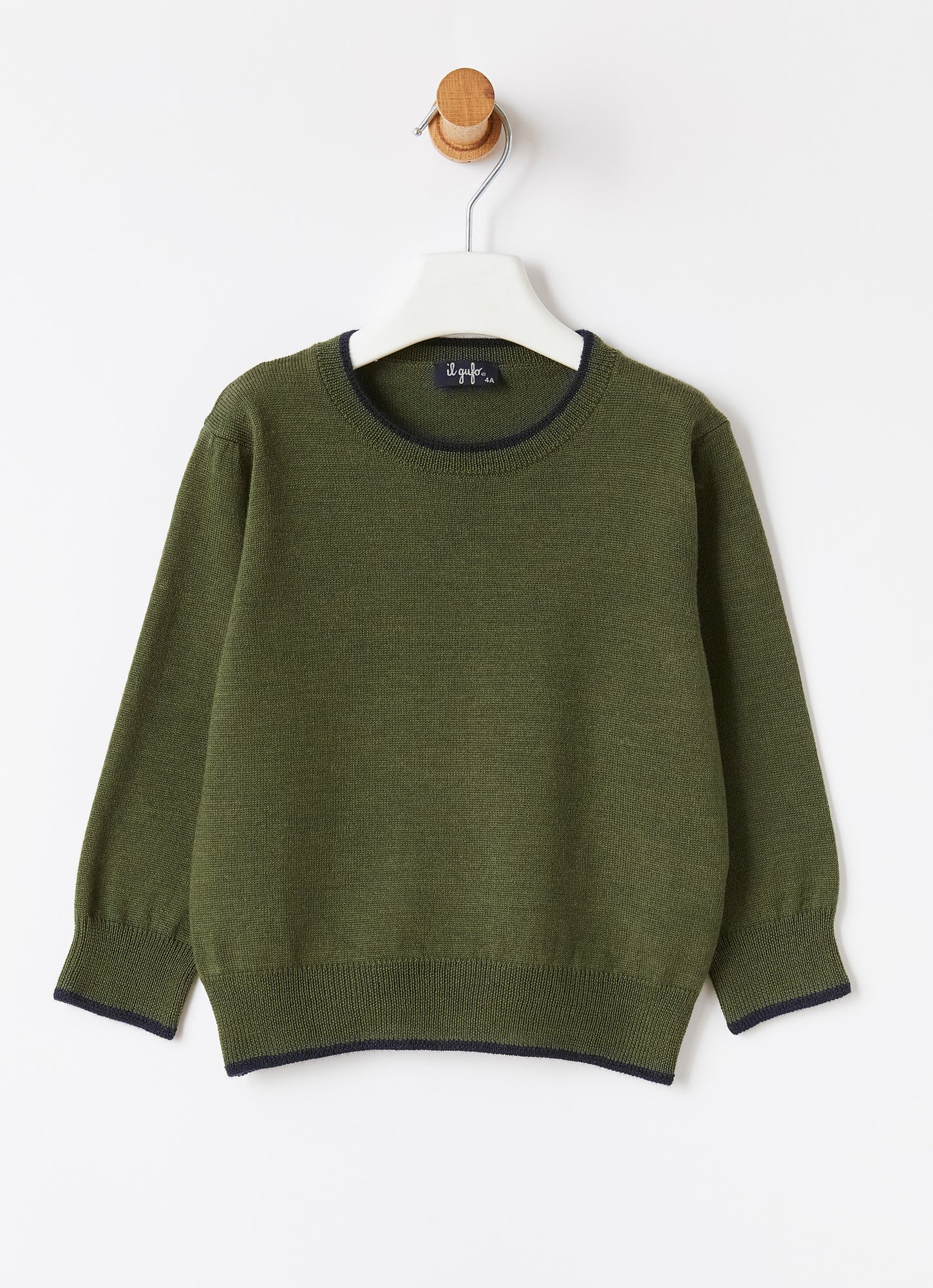 Contrast Trim Wool Sweater | Fir Green/Blue