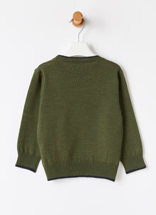 Contrast Trim Wool Sweater | Fir Green/Blue