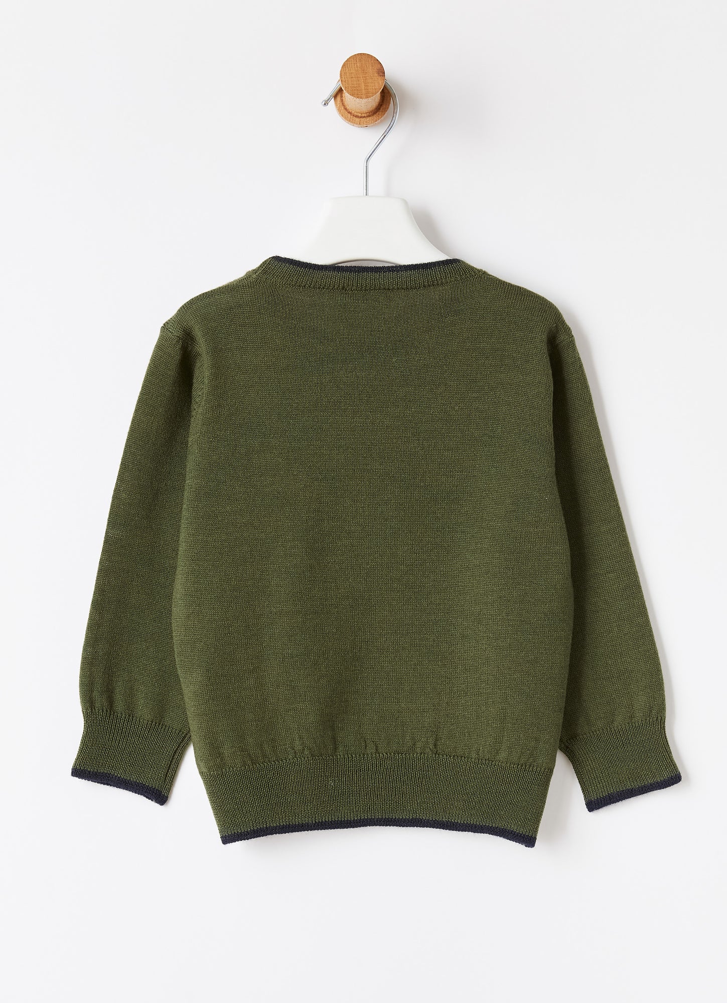 Contrast Trim Wool Sweater | Fir Green/Blue