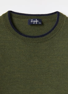 Contrast Trim Wool Sweater | Fir Green/Blue