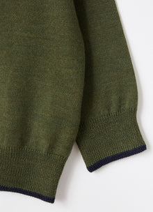 Contrast Trim Wool Sweater | Fir Green/Blue