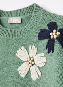 Flower Embroidery Sweater | Eucalyptus/Electric Blue