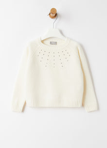 Crystal Motif Wool Sweater | Milk/Grey/Blue
