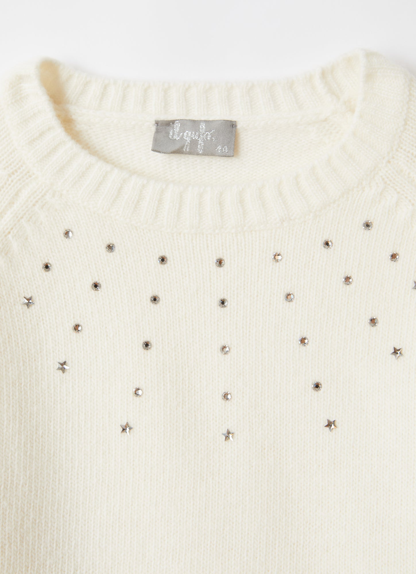 Crystal Motif Wool Sweater | Milk/Grey/Blue