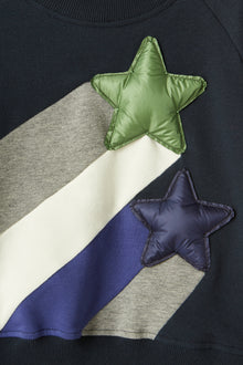 Crew Neck Sweatshirt with Stars | Navy Blue/Dragon Green