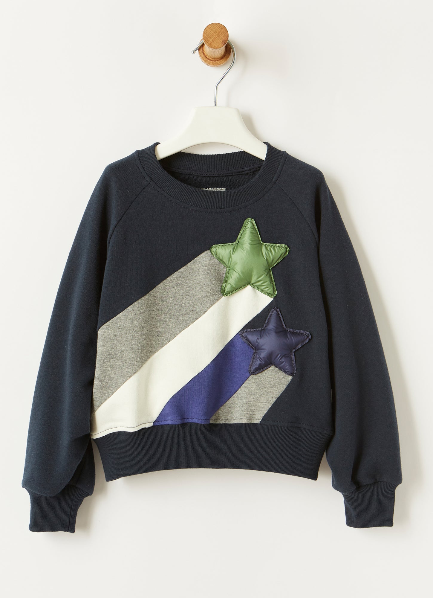 Crew Neck Sweatshirt with Stars | Navy Blue/Dragon Green