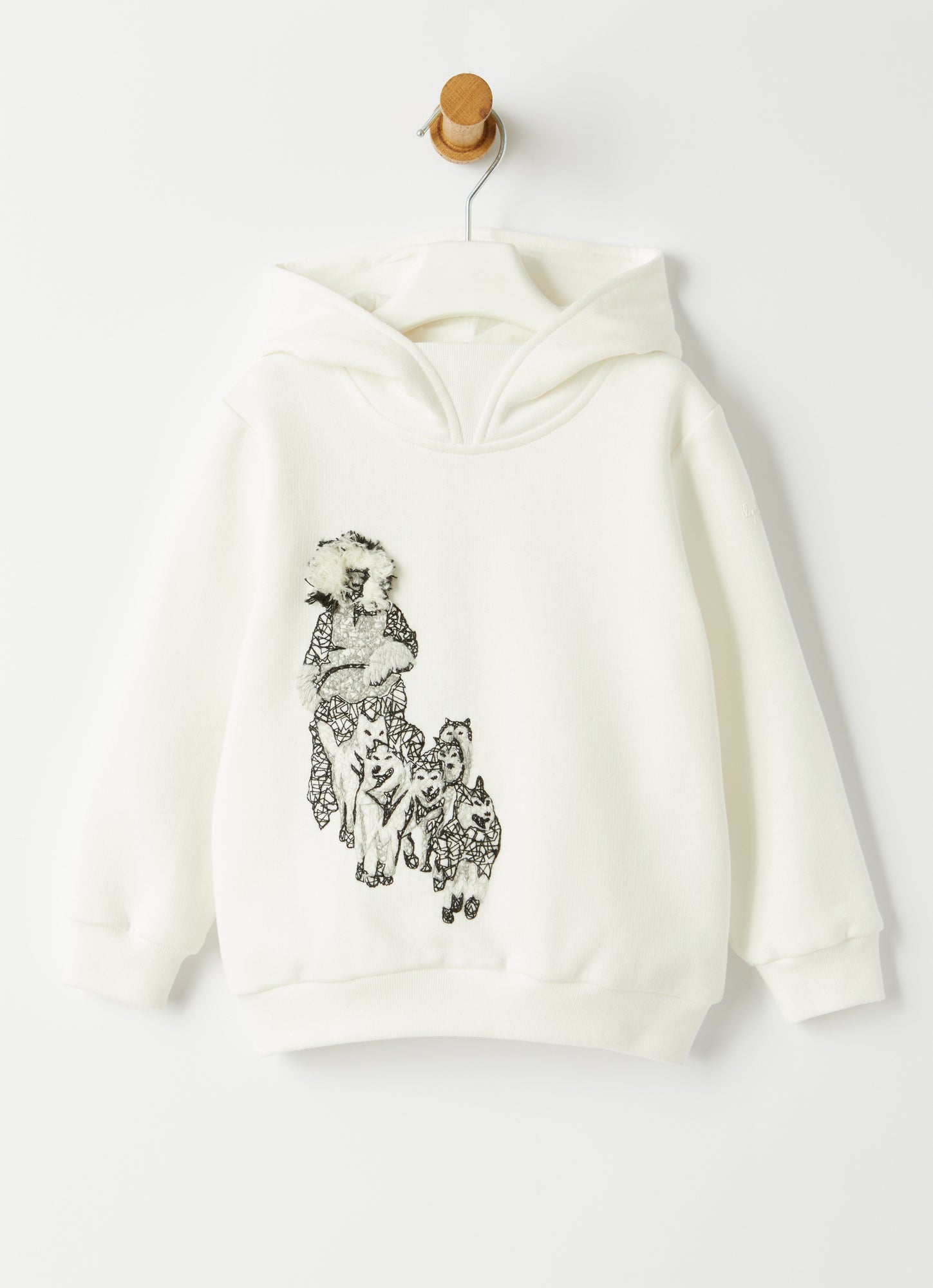 Sweatshirt with Sled Dogs Embroidery | Milk/Dark Grey