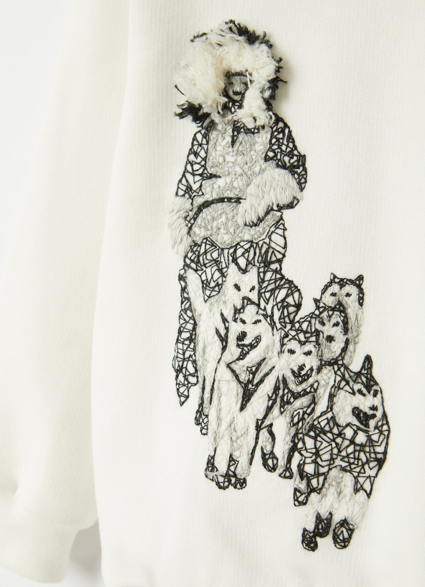 Sweatshirt with Sled Dogs Embroidery | Milk/Dark Grey