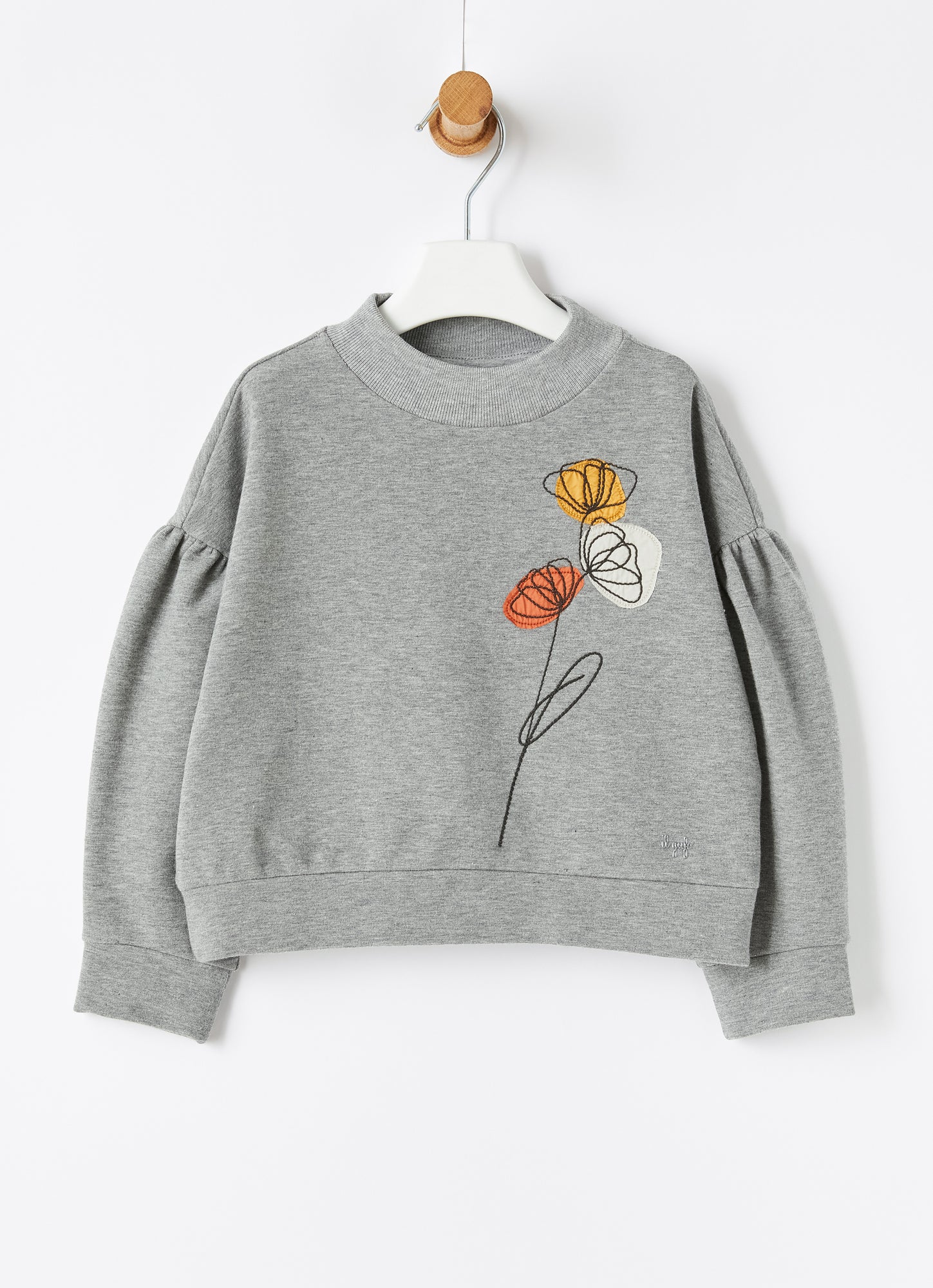 Boxy Sweatshirt with Flower Embroidery | Grigio/Corda