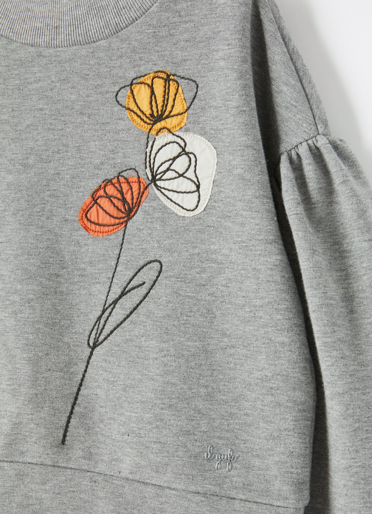 Boxy Sweatshirt with Flower Embroidery | Grigio/Corda