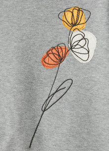Boxy Sweatshirt with Flower Embroidery | Grigio/Corda