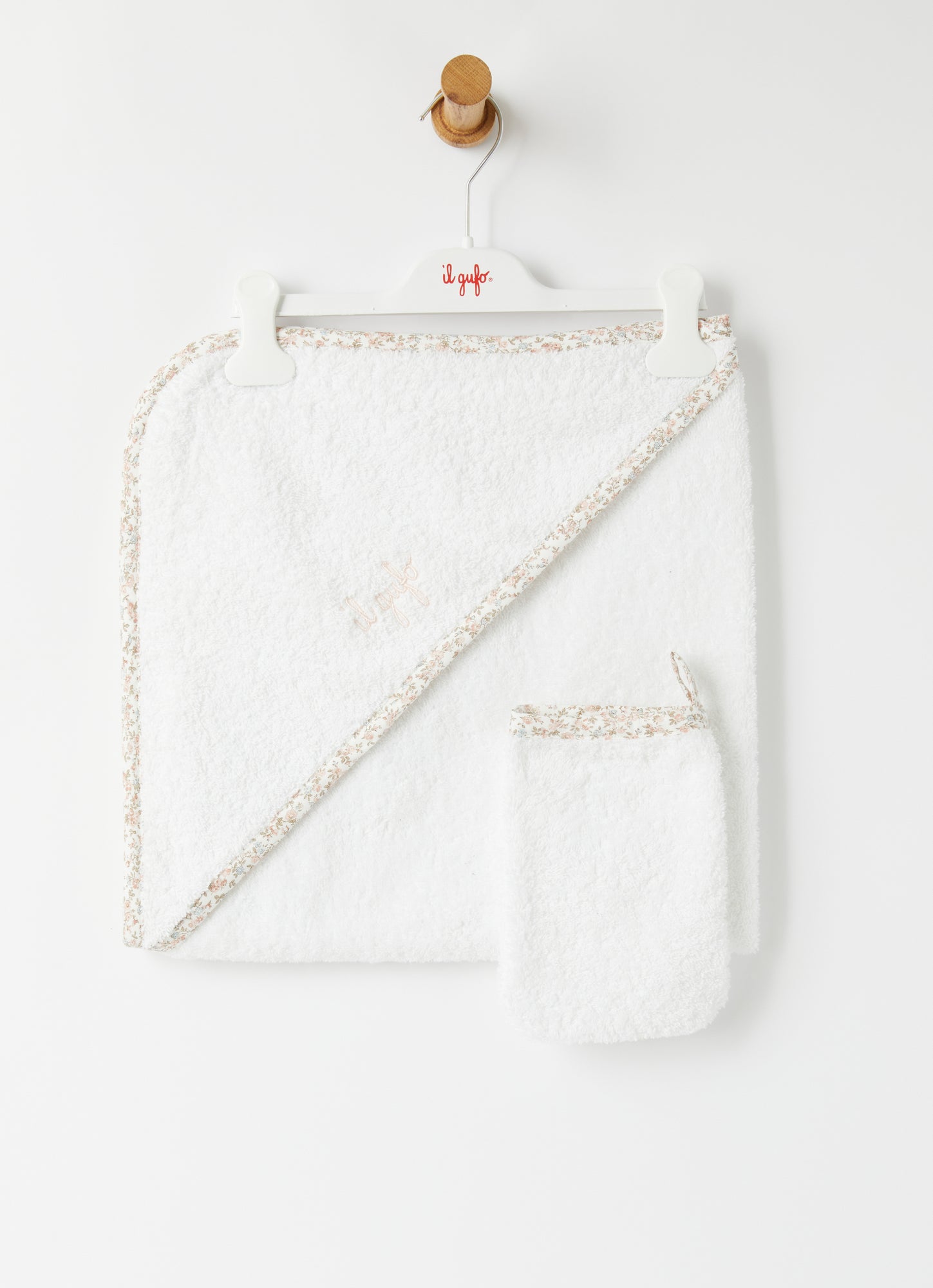 Cotton Terry Towel And Mitt Set | Bianco/Rosa Quarzo