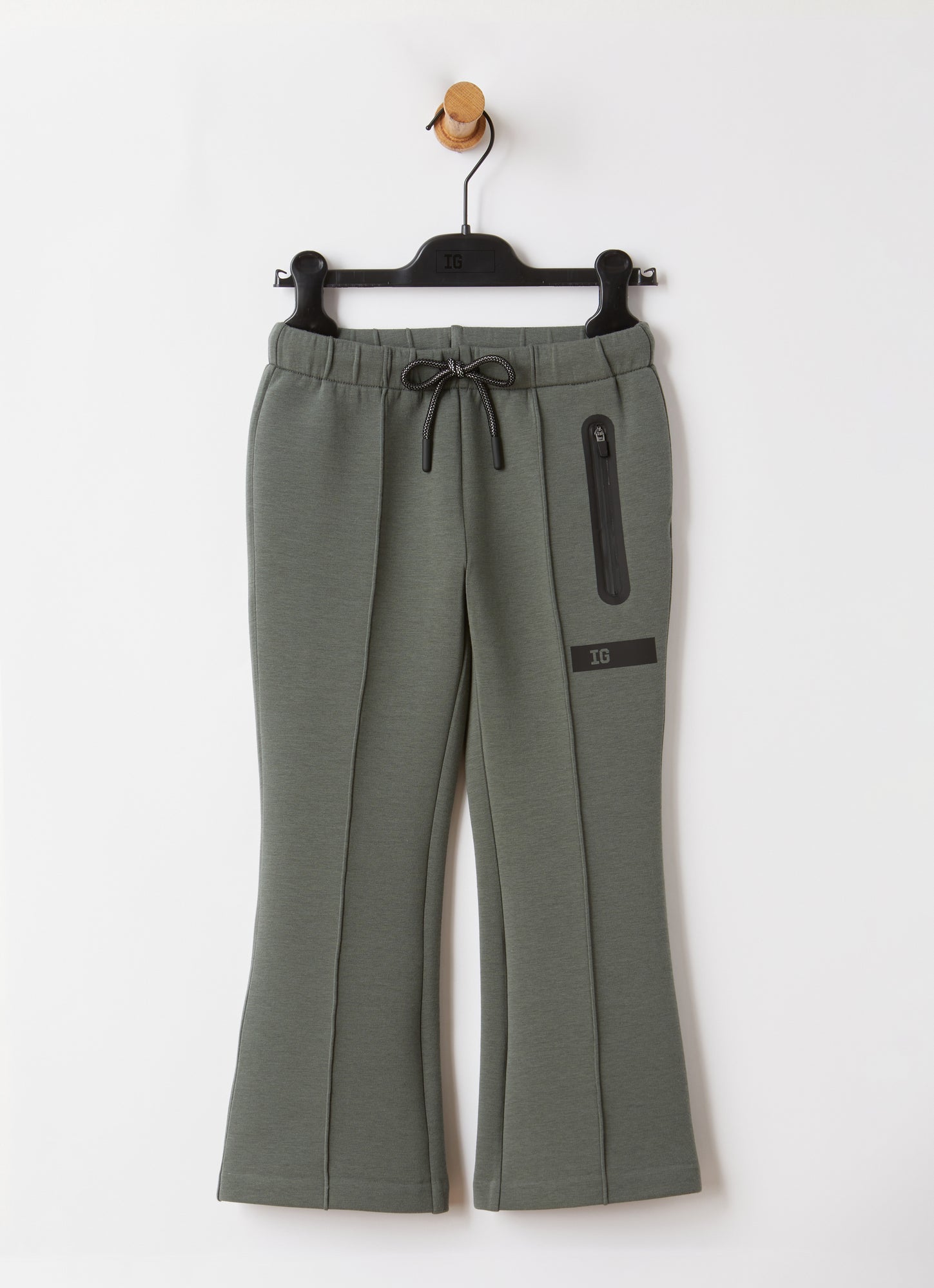 Bonded Cropped Flare Trousers | Fir Green/Black