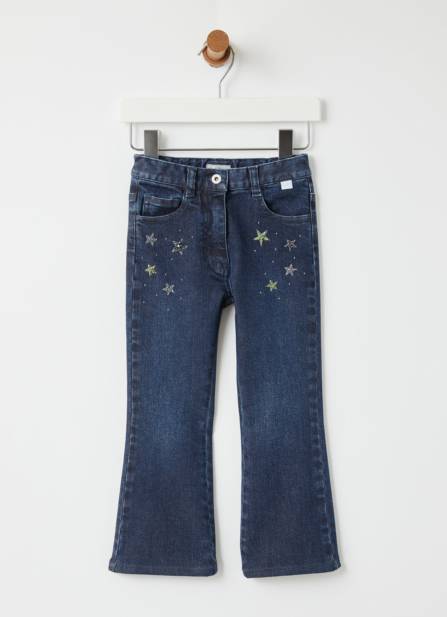 Flare Jeans with Bead Decorations | Navy Blue/Dragon Green
