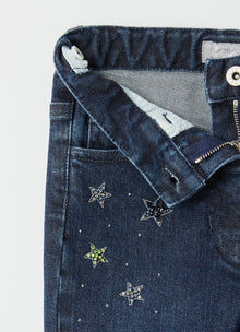 Flare Jeans with Bead Decorations | Navy Blue/Dragon Green