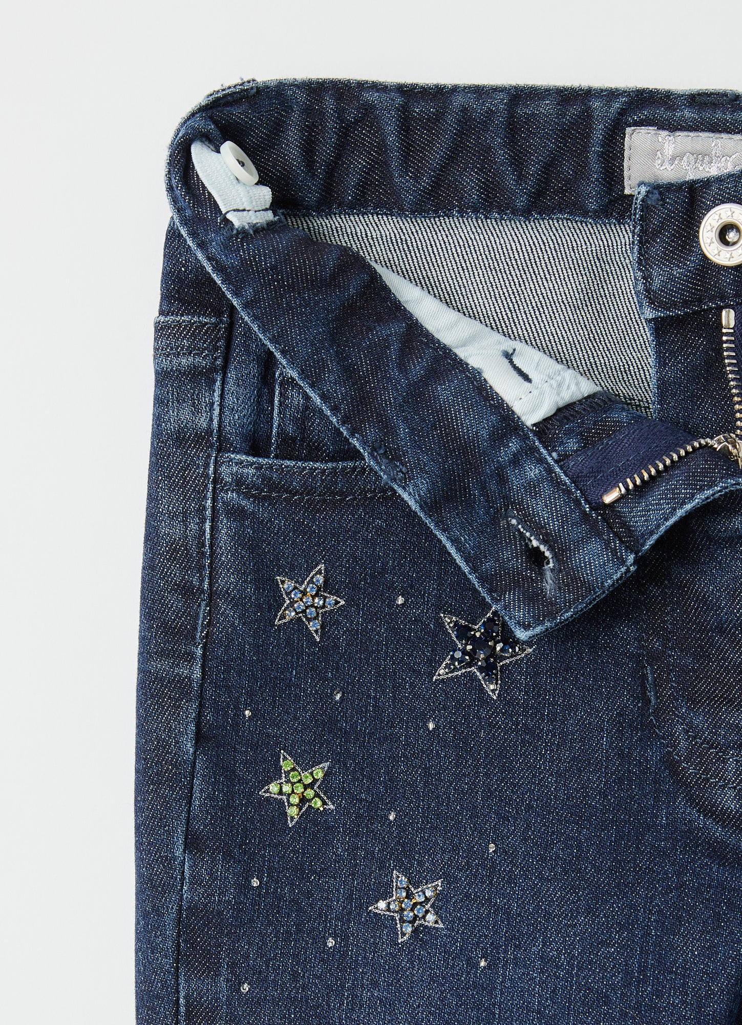 Flare Jeans with Bead Decorations | Navy Blue/Dragon Green
