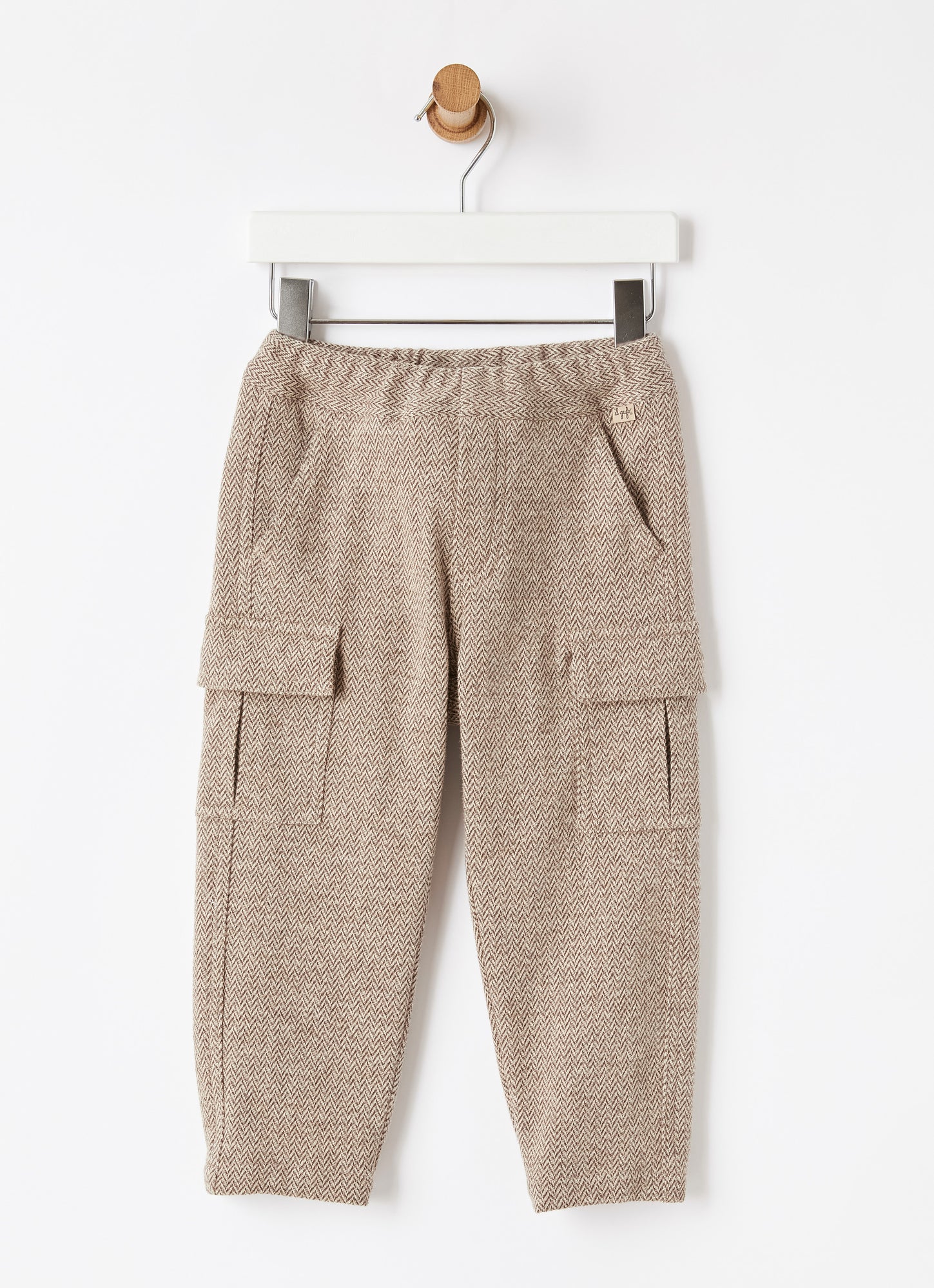 Cotton Herringbone Cargo Trousers | Coffee