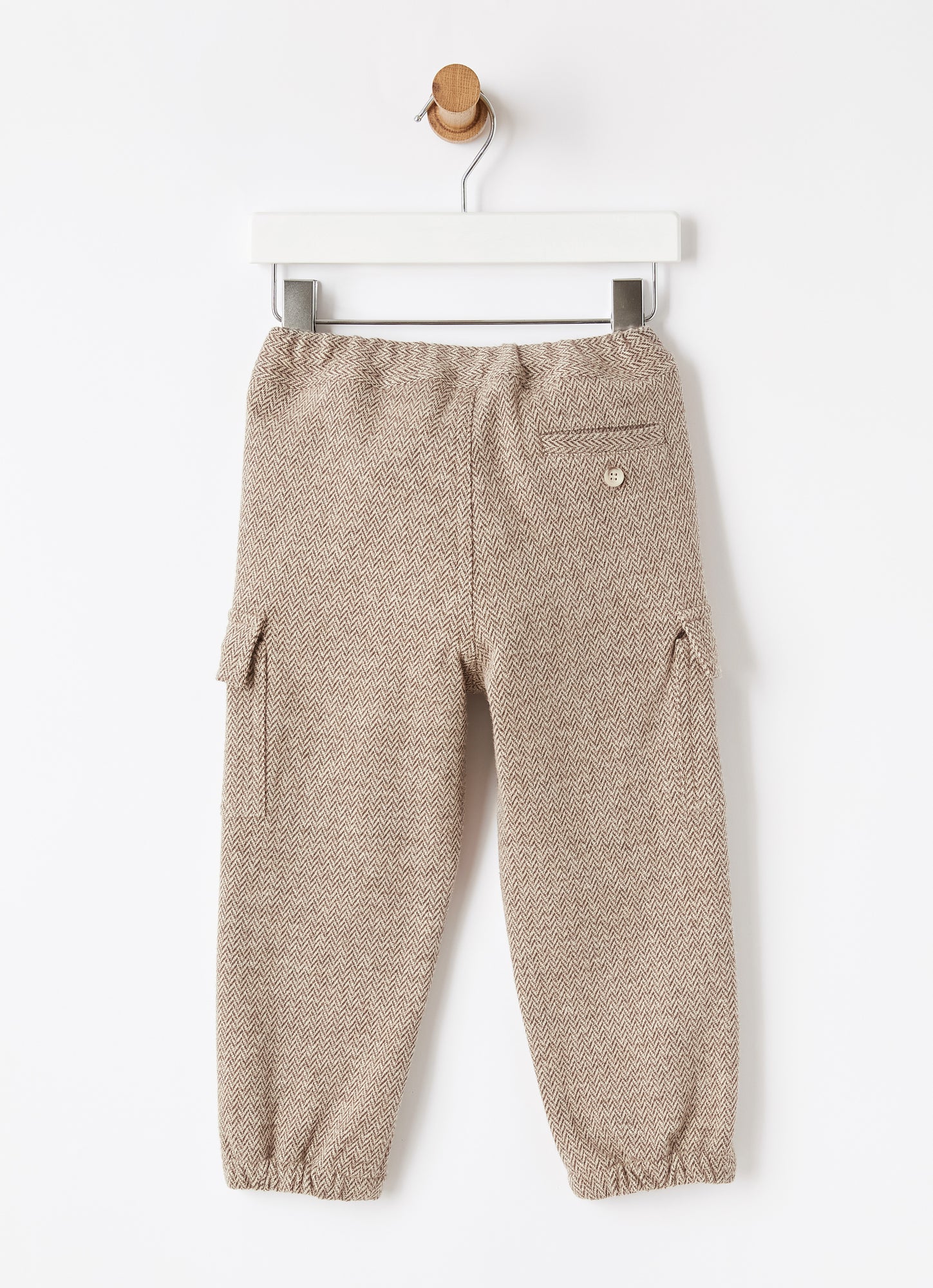 Cotton Herringbone Cargo Trousers | Coffee