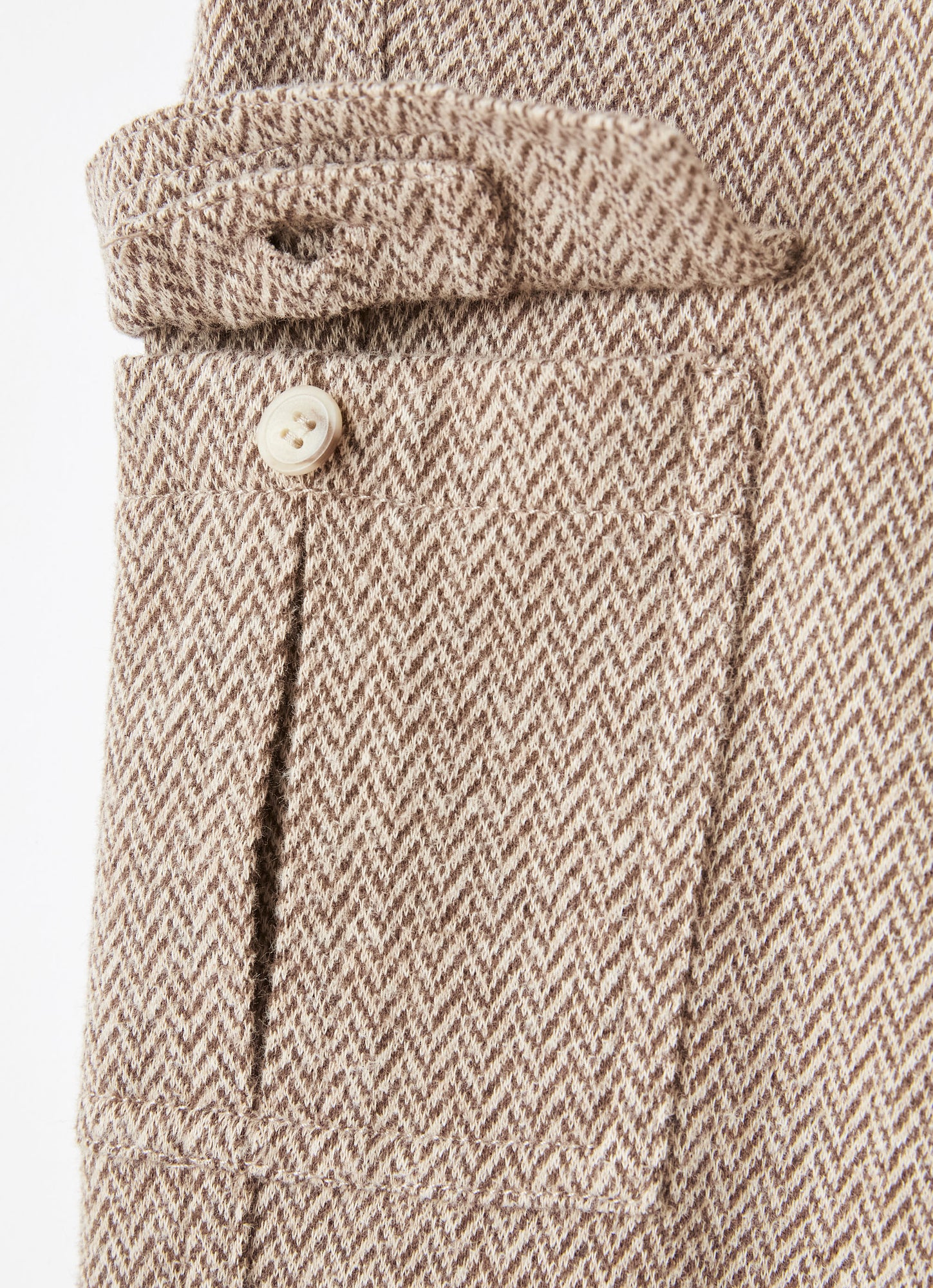Cotton Herringbone Cargo Trousers | Coffee