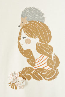 Girl Face Print Jersey Top | Latte/Arancio