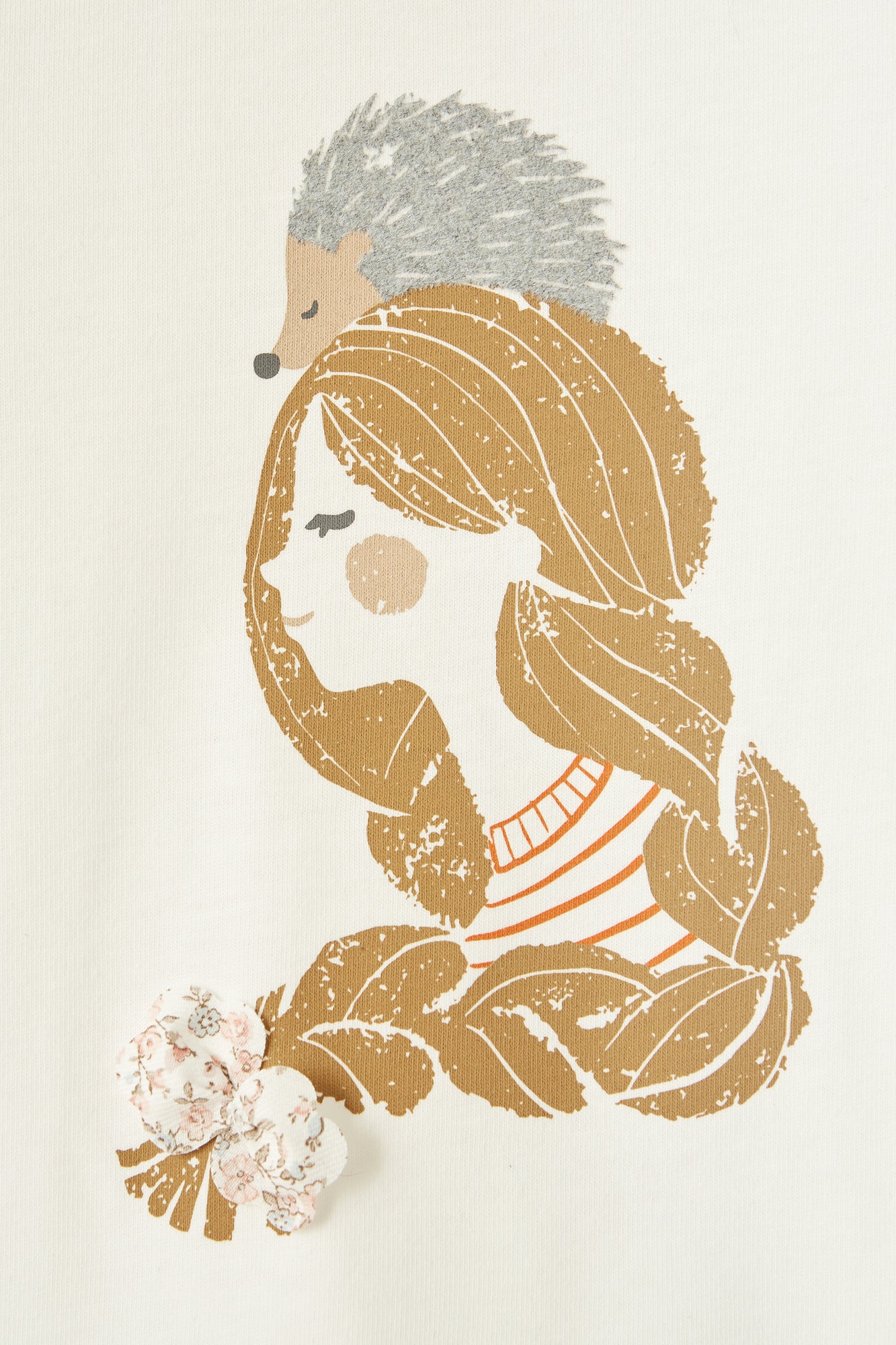 Girl Face Print Jersey Top | Latte/Arancio