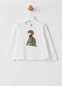 T-Shirt with Girl Print And Details | Bianco/Castoro