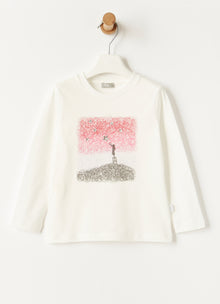 Print Motif with Stars Jersey T-Shirt | Latte/Rosa Glassa