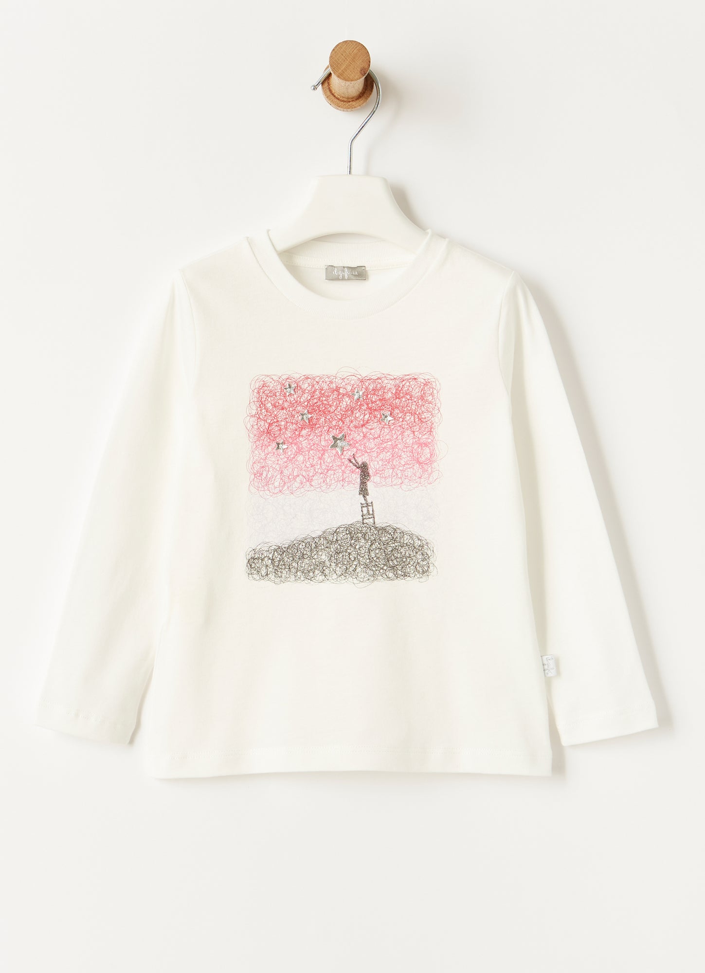 Print Motif with Stars Jersey T-Shirt | Latte/Rosa Glassa