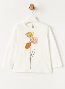 Flower Print with Rubberised Details T-Shirt | Latte/Pavone