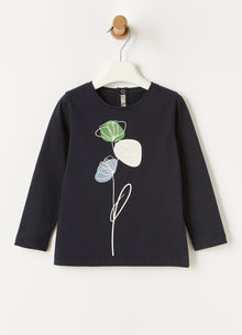 Flower Print with Rubberised Details T-Shirt | Navy Blue/Dragon Green