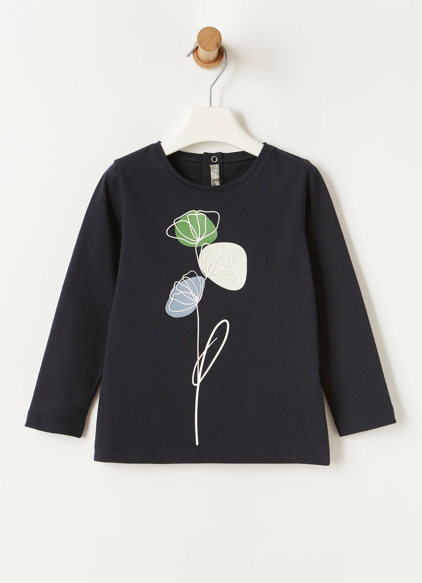 Flower Print with Rubberised Details T-Shirt | Navy Blue/Dragon Green