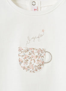 Floral Applique Flared T-Shirt | Milk/Quartz Pink