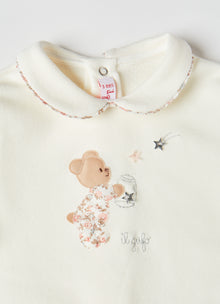Teddy Bear And Stars Babysuit | Milk/Quartz Pink